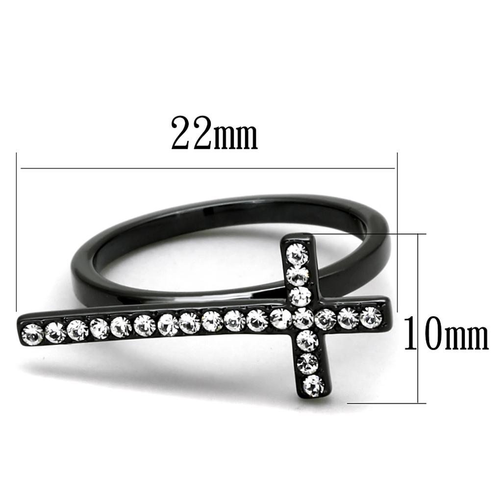 TIN Cobalt Black Brass Ring with Top Grade Crystal in Clear