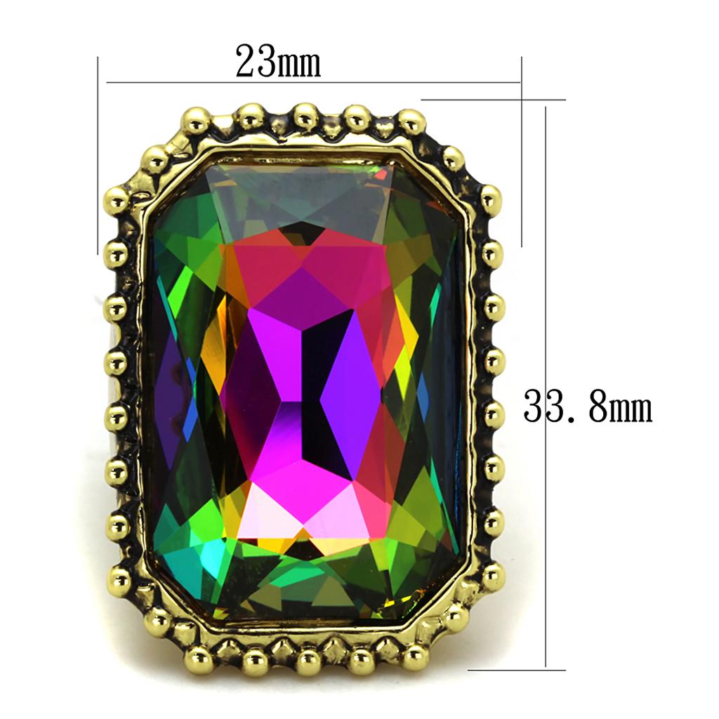 Gold Brass Ring with Top Grade Crystal in Peacock