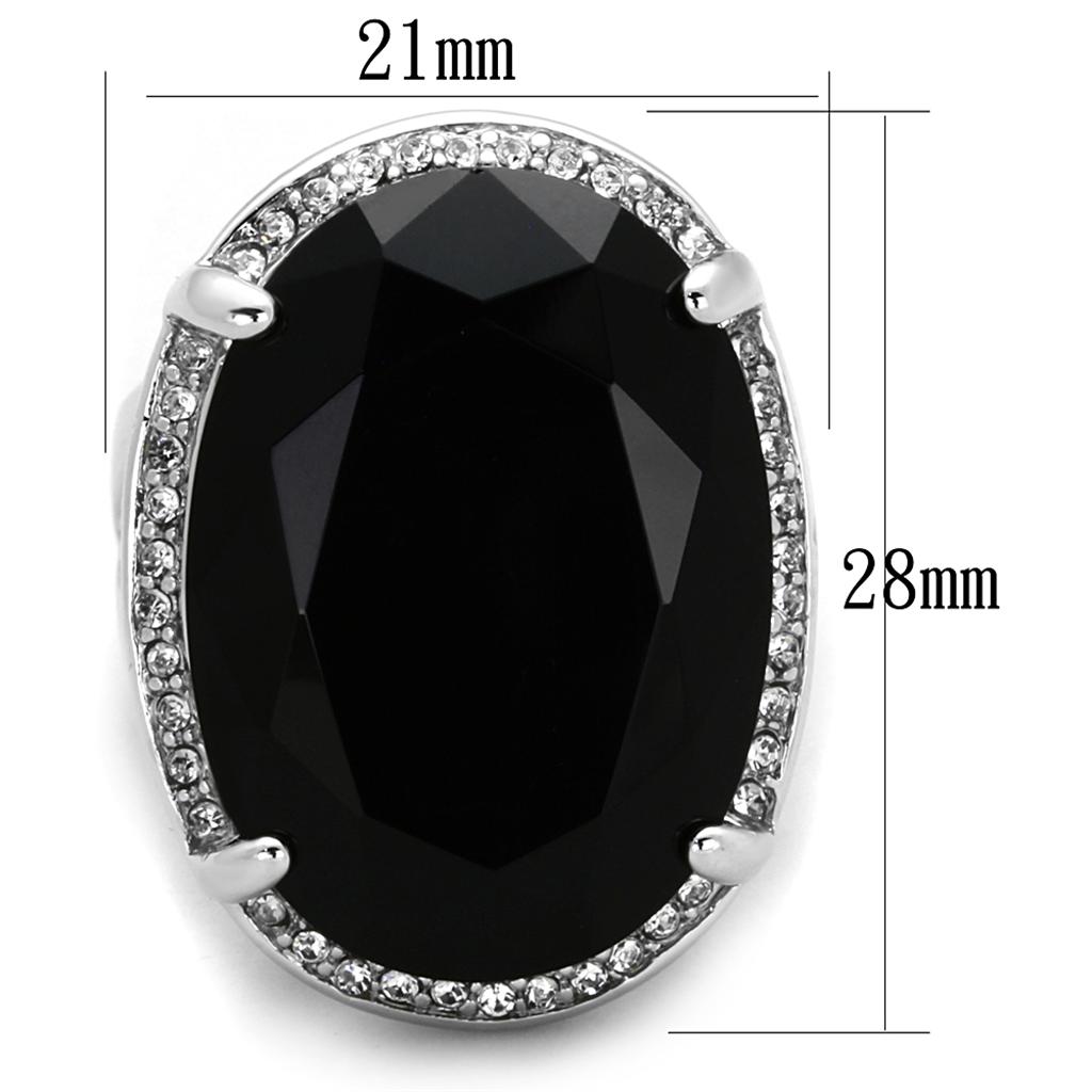 Rhodium Brass Ring with Synthetic Synthetic Glass in Jet