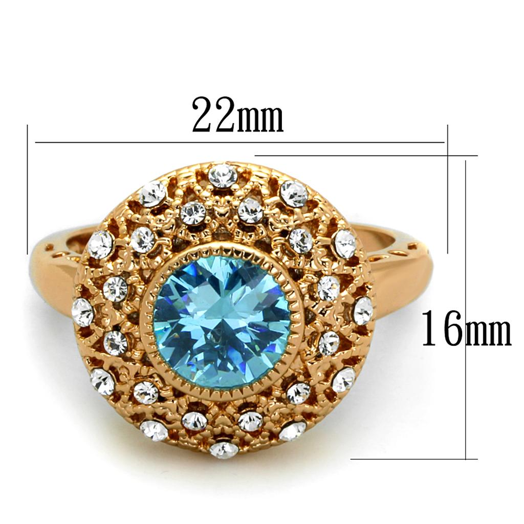 Rose Gold Brass Ring with AAA Grade CZ in Sea Blue