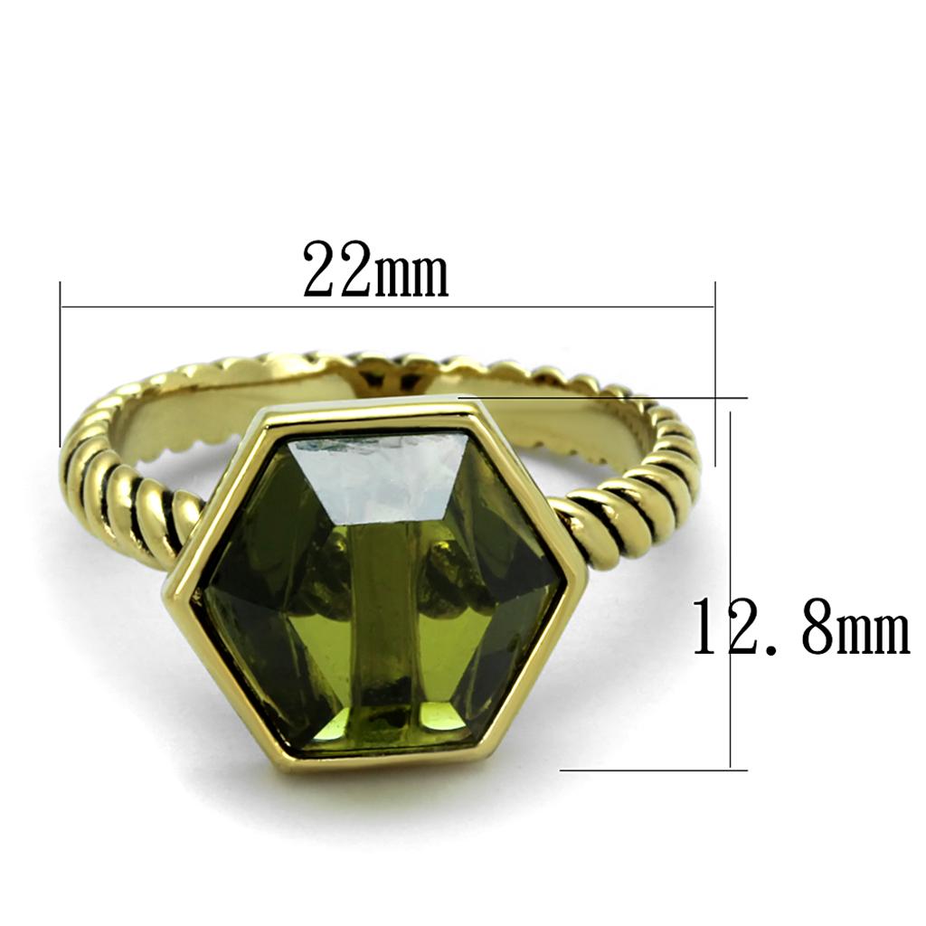 Gold Brass Ring with AAA Grade CZ in Olivine color