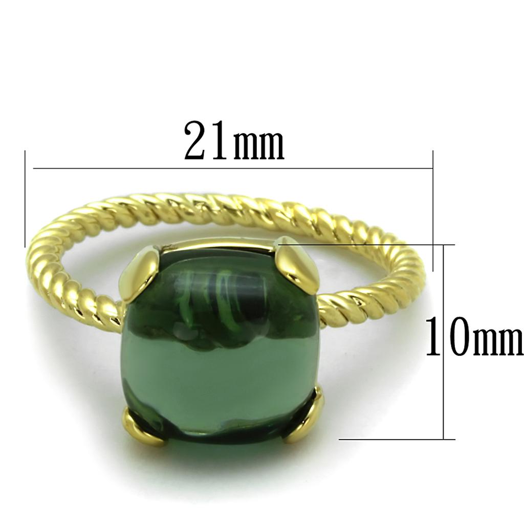 Gold Brass Ring with Synthetic Synthetic Glass in Emerald