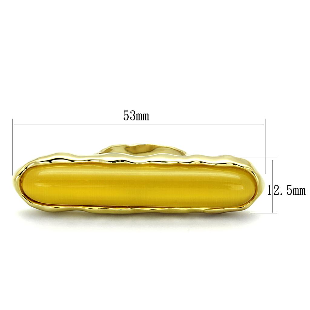 Gold Brass Ring with Synthetic Cat Eye in Topaz