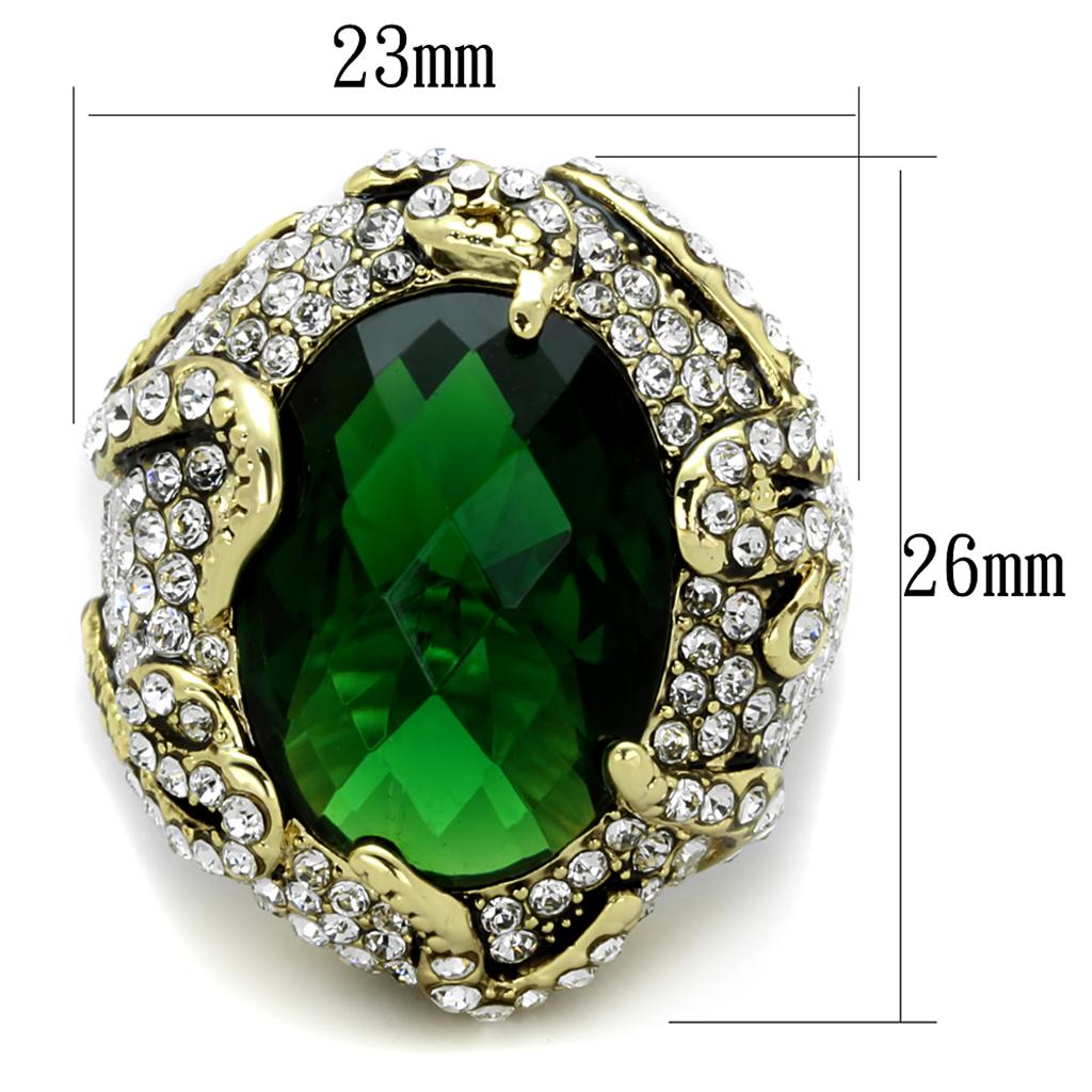 Flash Gold Brass Ring with Synthetic Synthetic Glass in Emerald