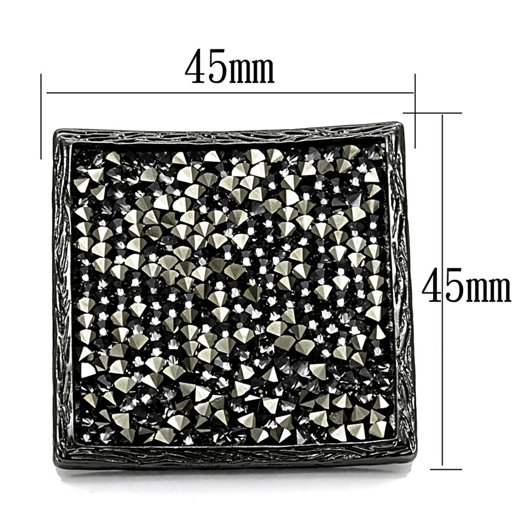 TIN Cobalt Black Brass Ring with Top Grade Crystal in Light Gray