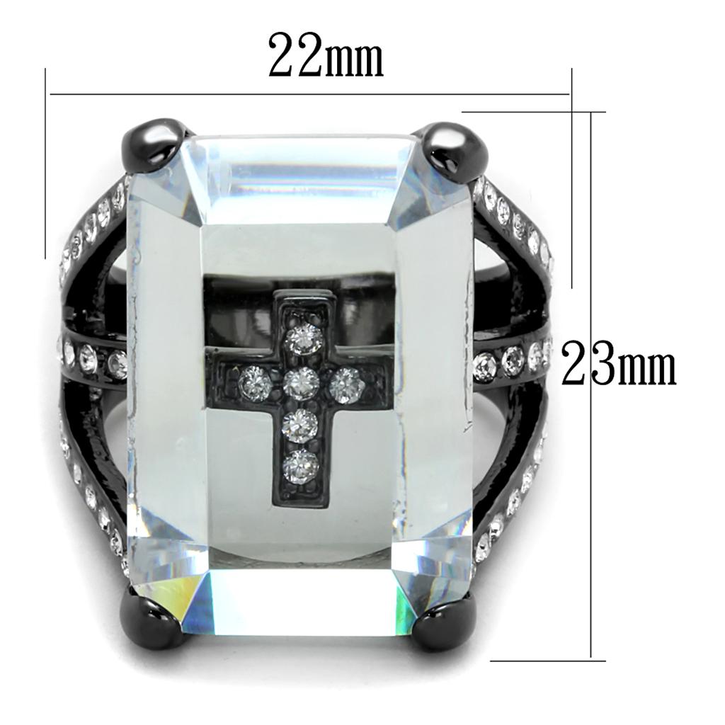 TIN Cobalt Black Brass Ring with AAA Grade CZ in Clear