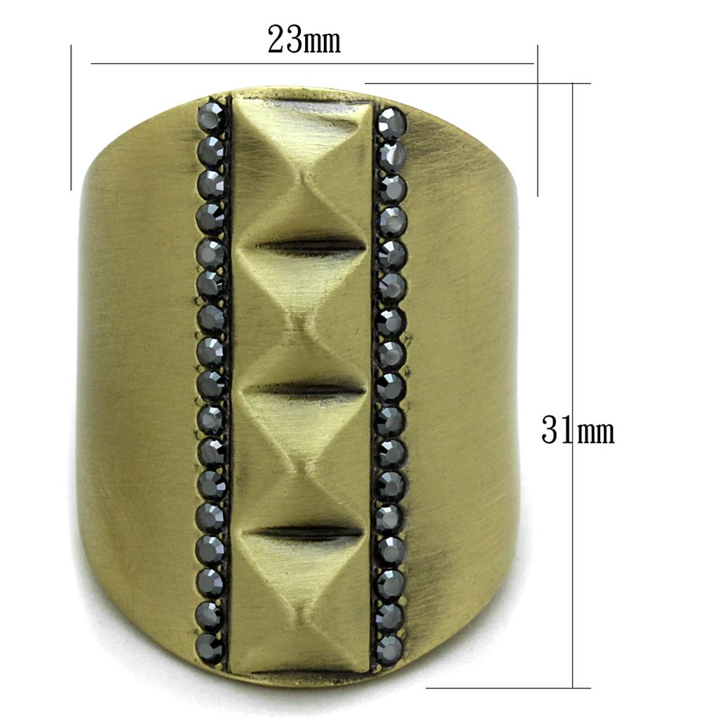 Antique Copper Brass Ring with Top Grade Crystal in Hematite