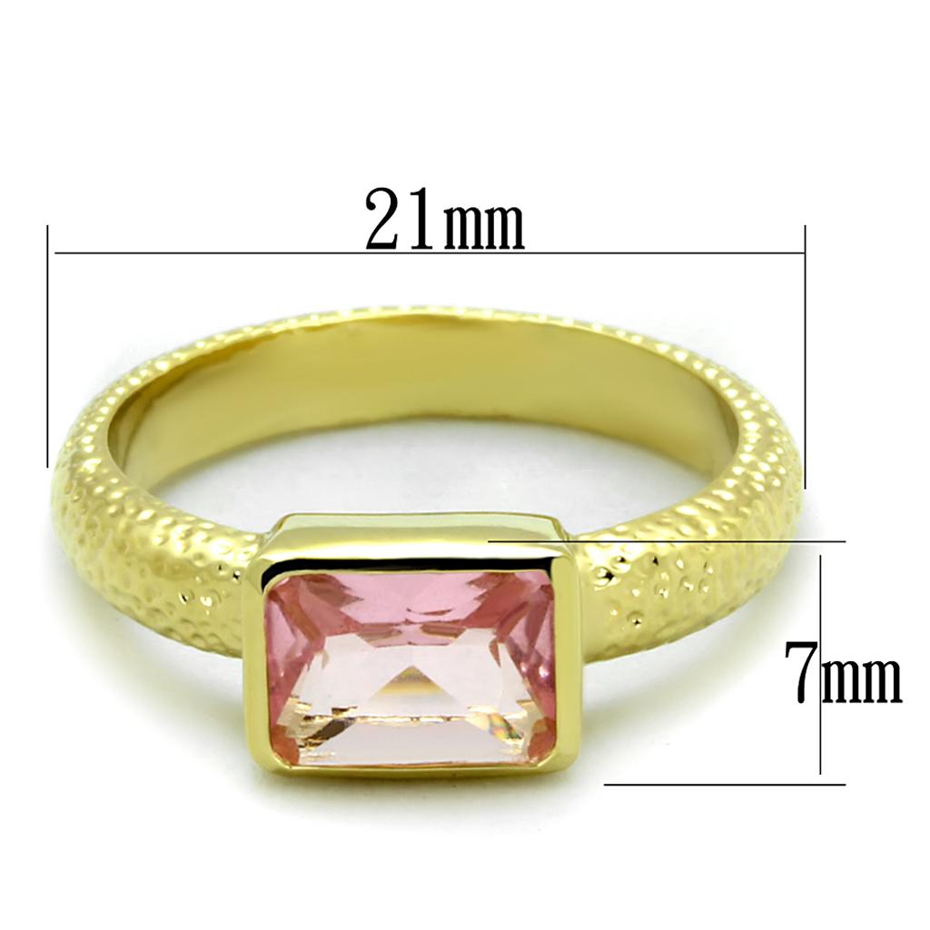 Gold Brass Ring with Synthetic Synthetic Glass in Rose