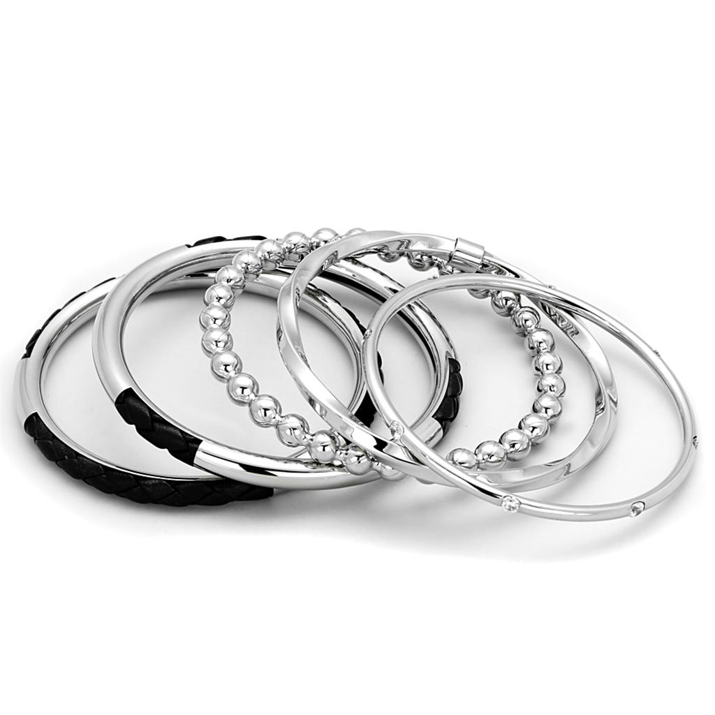 High polished (no plating) Stainless Steel Bangle with AAA Grade CZ in Clear