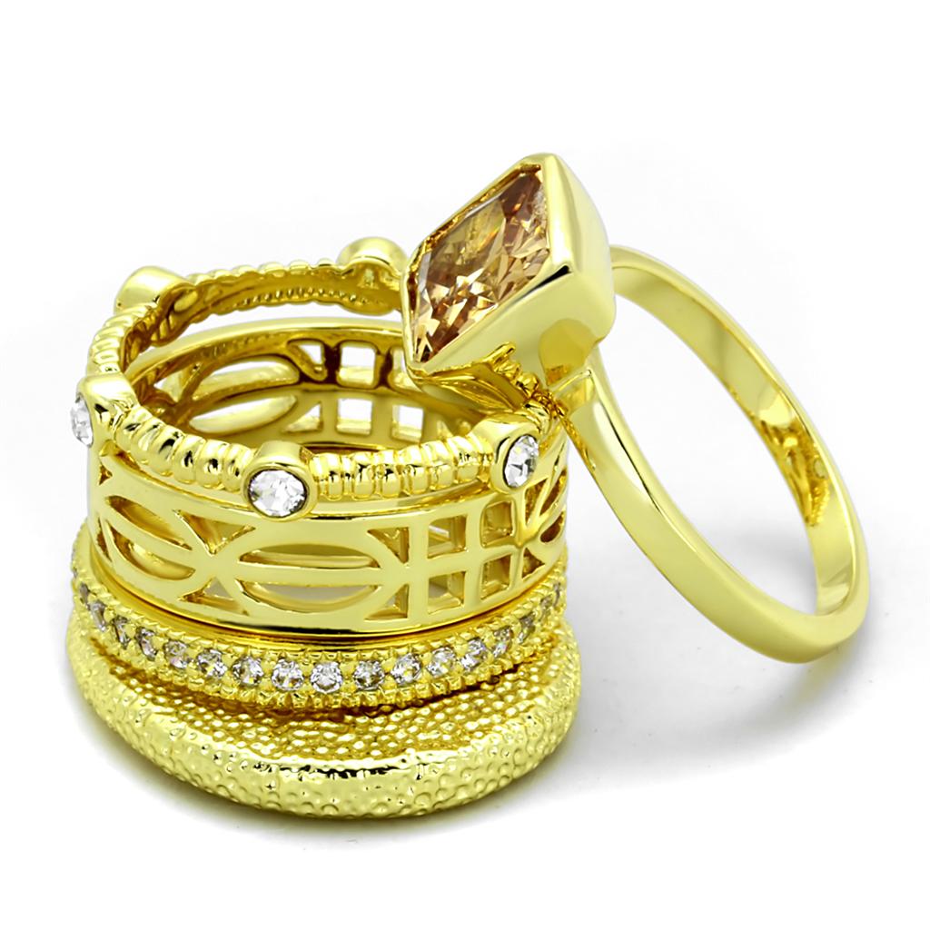 Gold Brass Ring with AAA Grade CZ in Champagne