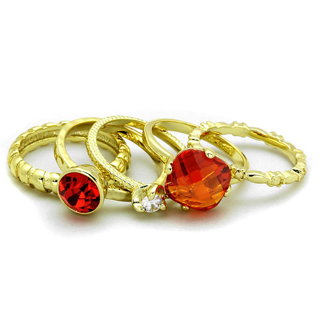 Gold Brass Ring with AAA Grade CZ in Orange