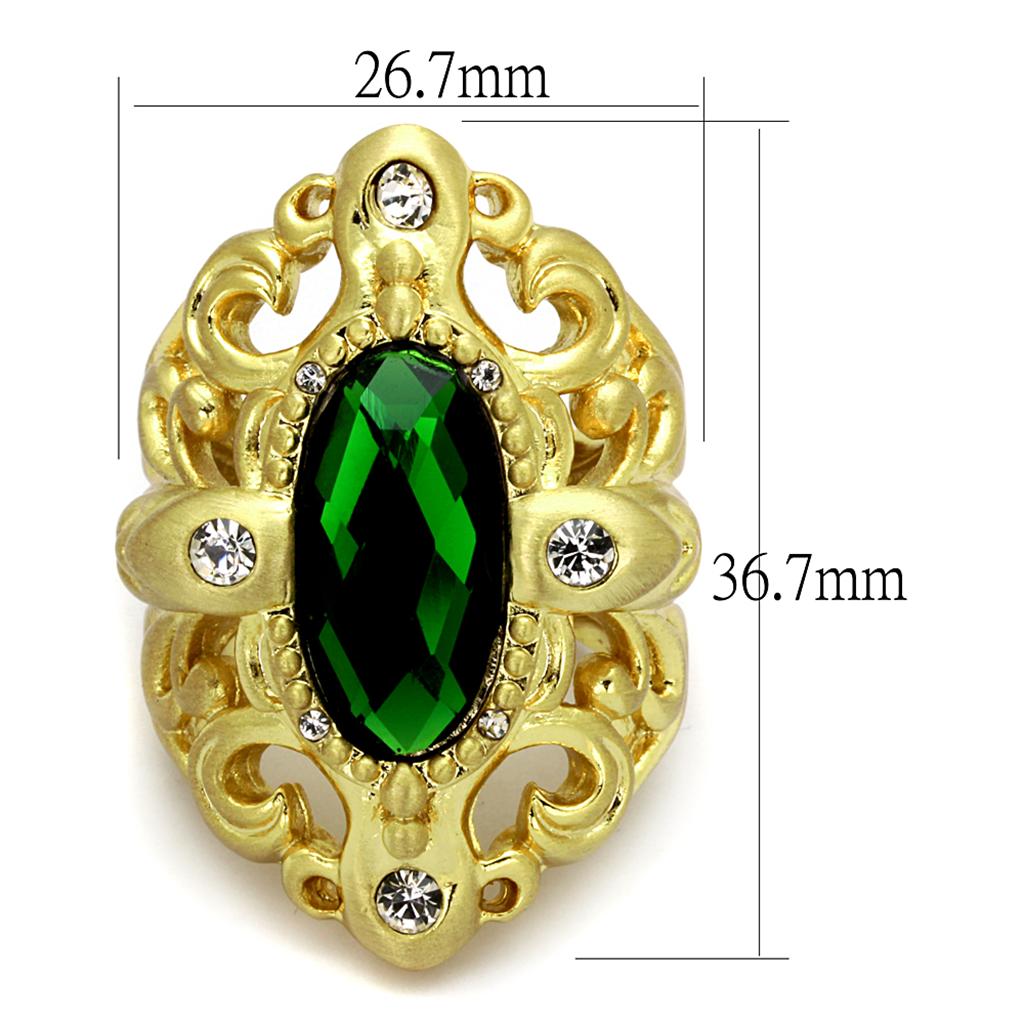 Gold & Brush Brass Ring with Synthetic Synthetic Glass in Emerald