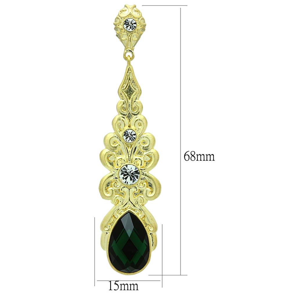 Gold & Brush Brass Earrings with Synthetic Synthetic Glass in Emerald