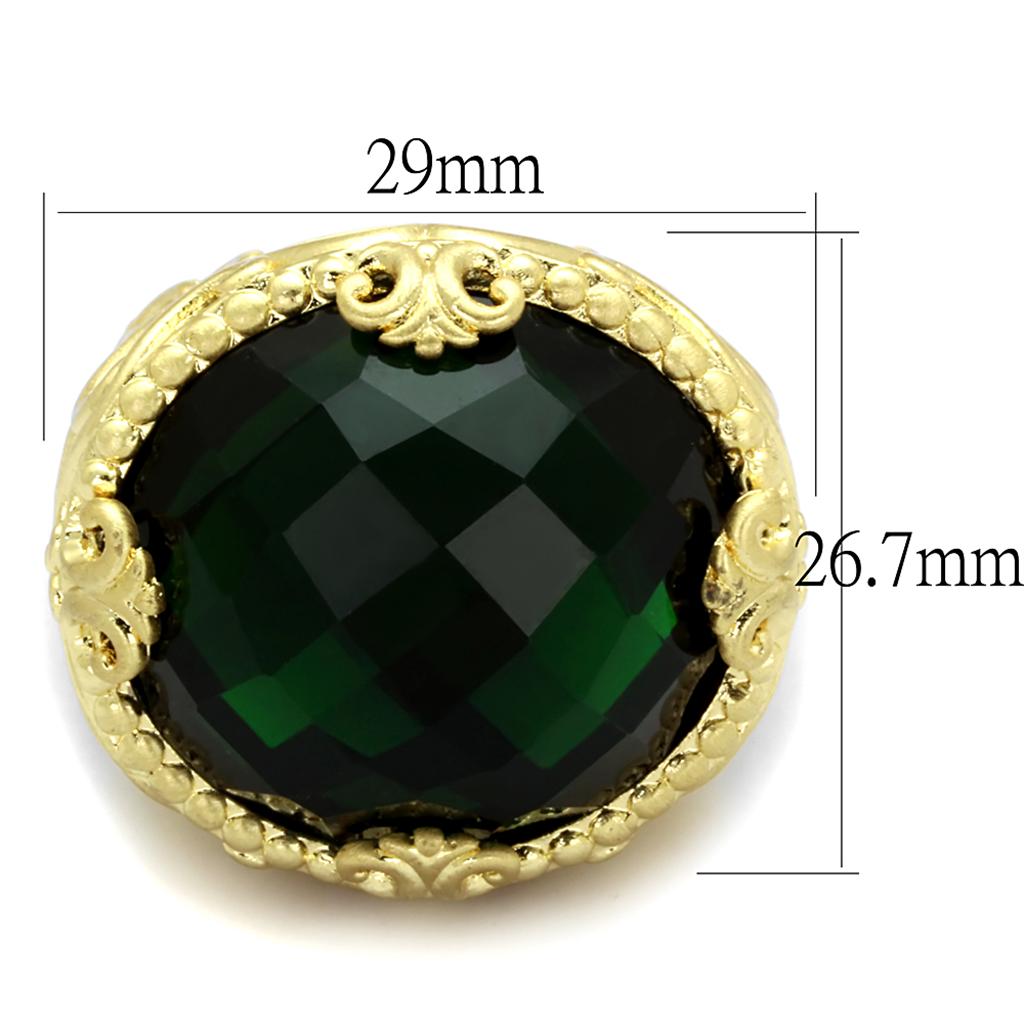 Gold & Brush Brass Ring with Synthetic Synthetic Glass in Emerald