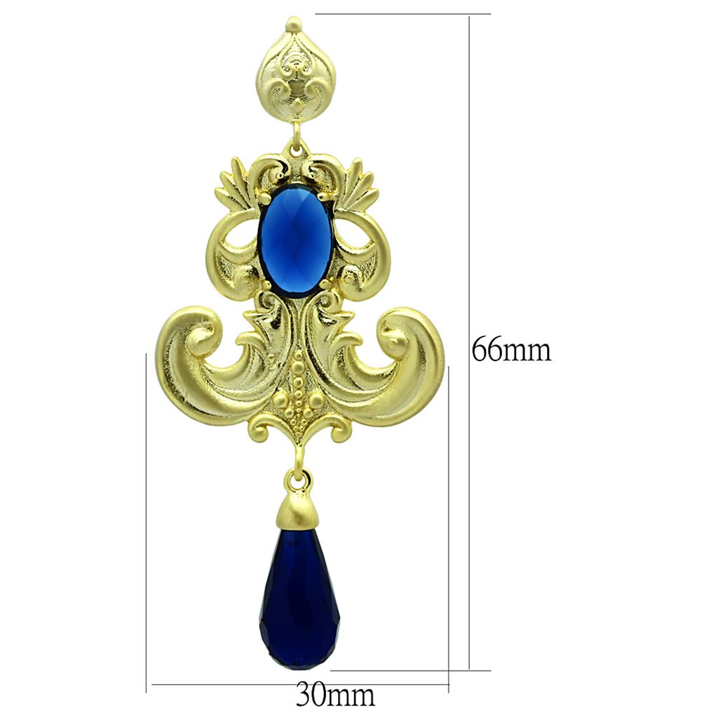 Gold & Brush Brass Earrings with Synthetic Synthetic Glass in Montana