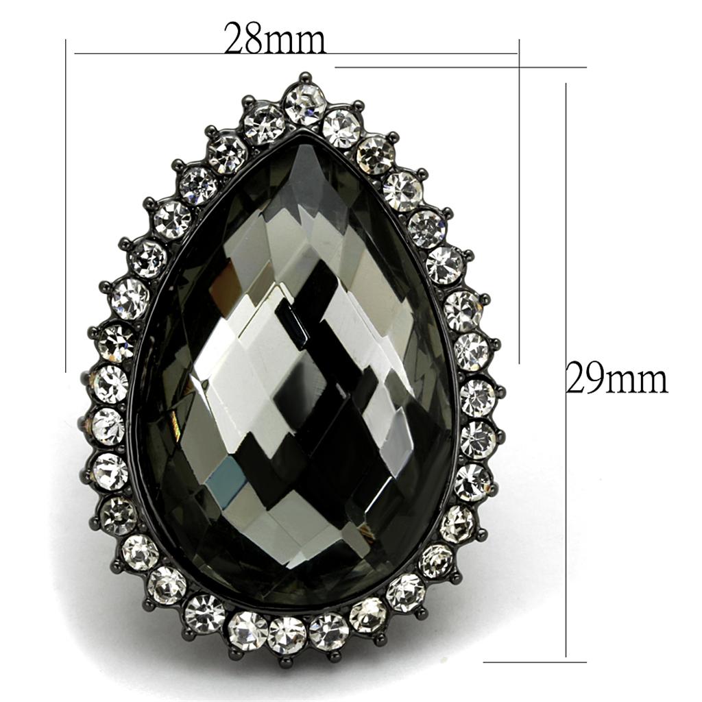 Ruthenium Brass Ring with Synthetic Synthetic Glass in Black Diamond