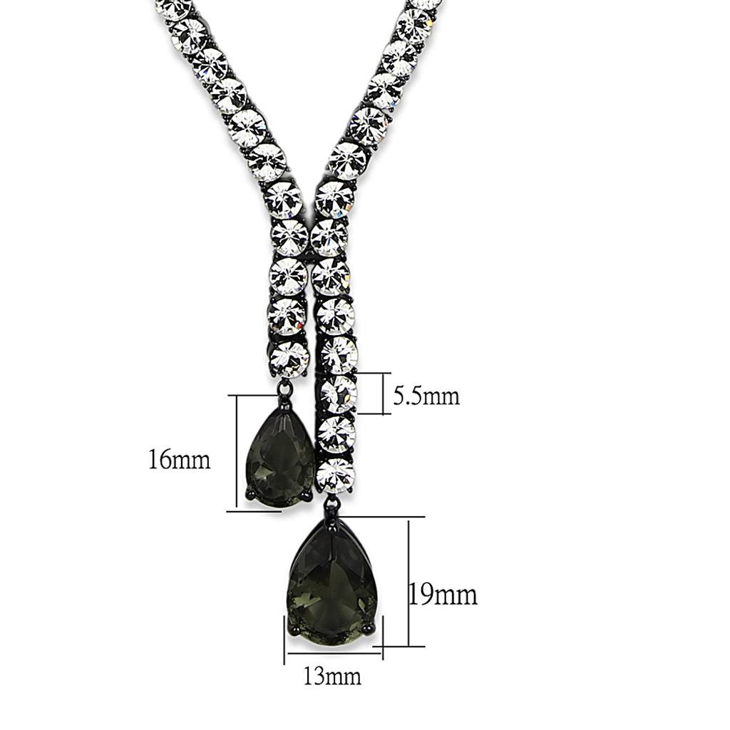 Ruthenium Brass Necklace with Synthetic Synthetic Glass in Black Diamond