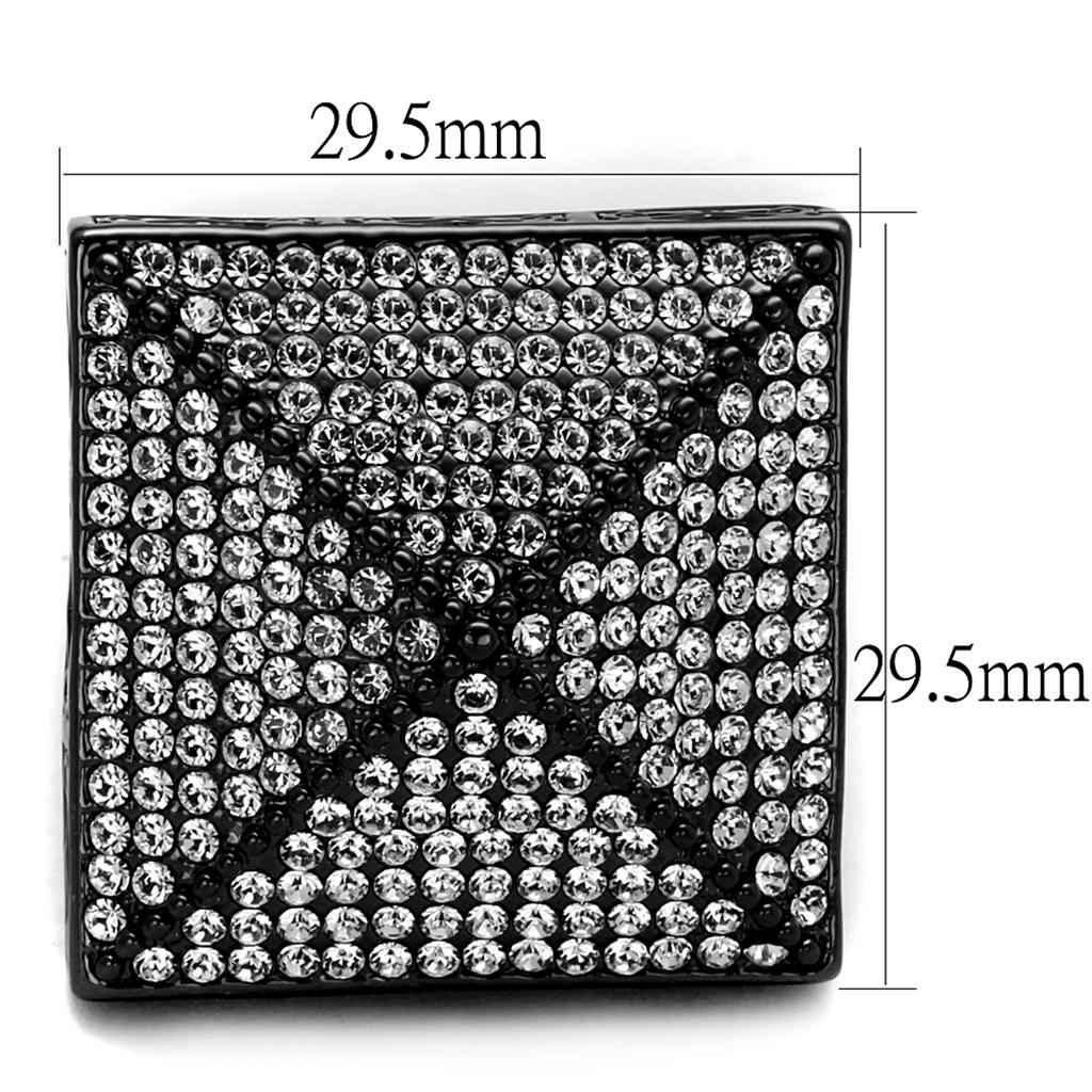 TIN Cobalt Black Brass Ring with Top Grade Crystal in Clear