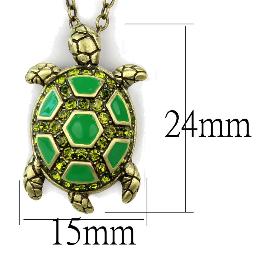 Antique Copper Brass Chain Pendant with Top Grade Crystal in Olivine color