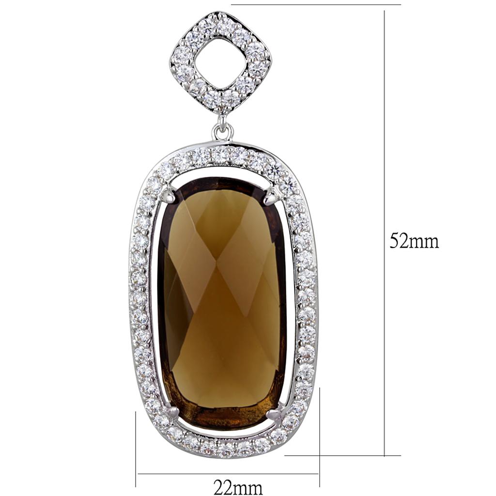 Rhodium Brass Earrings with Synthetic Synthetic Glass in Brown