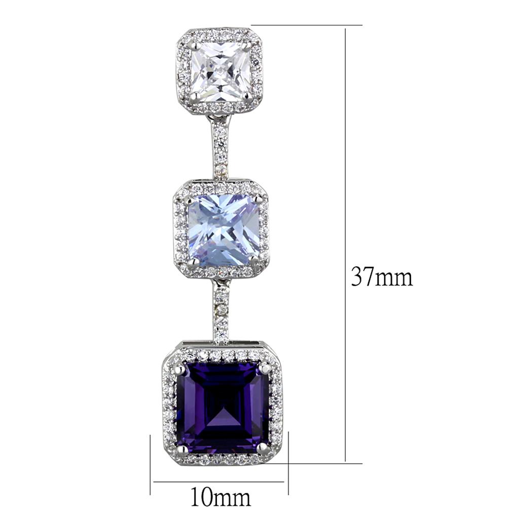 Rhodium Brass Earrings with AAA Grade CZ in Amethyst