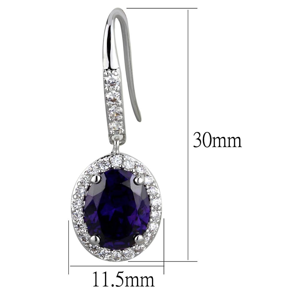 Rhodium Brass Earrings with AAA Grade CZ in Amethyst