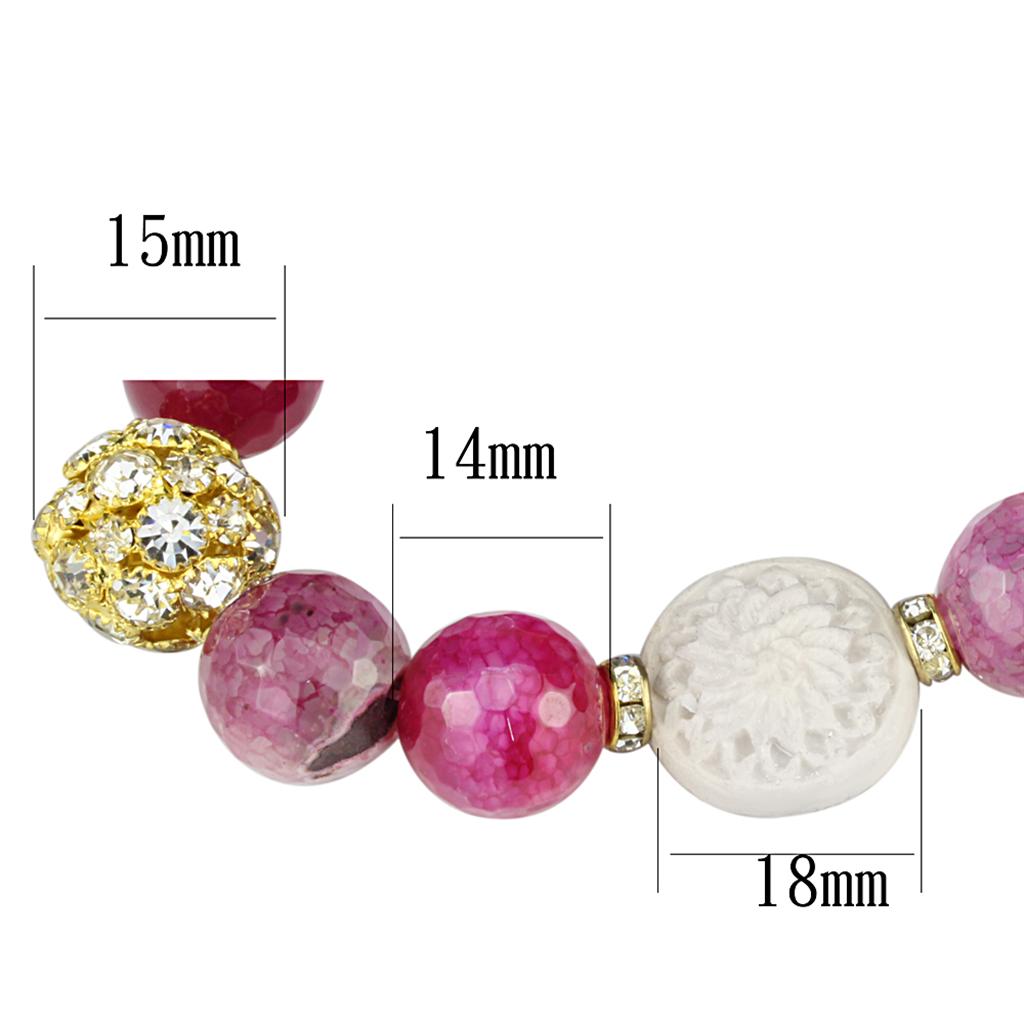 Gold Brass Bracelet with Synthetic Onyx in Fuchsia