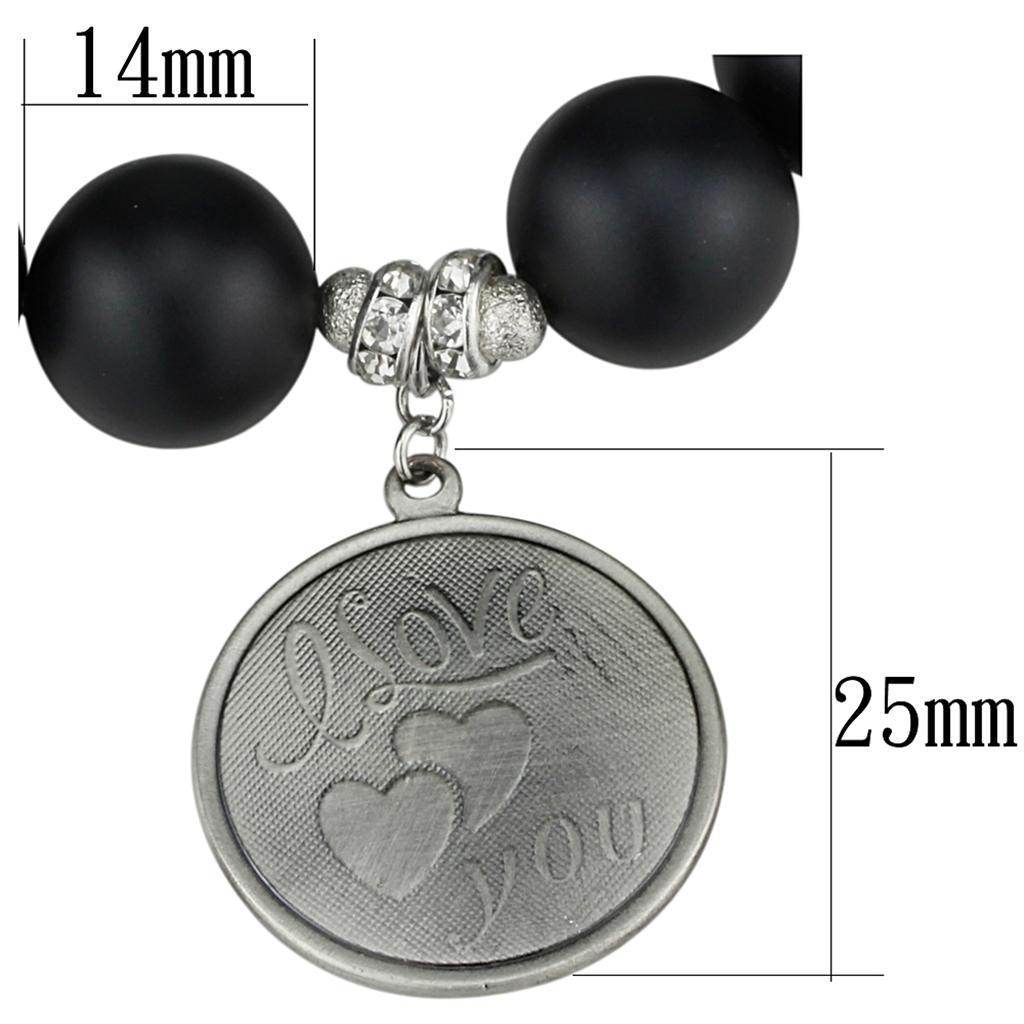 Antique Silver White Metal Bracelet with Synthetic Onyx in Jet