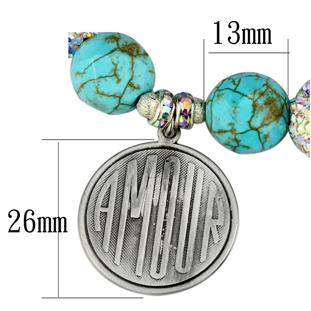 Antique Silver White Metal Bracelet with Synthetic Turquoise in Turquoise