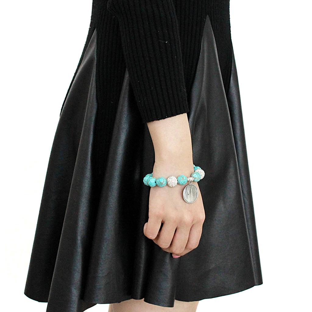 Antique Silver White Metal Bracelet with Synthetic Turquoise in Turquoise