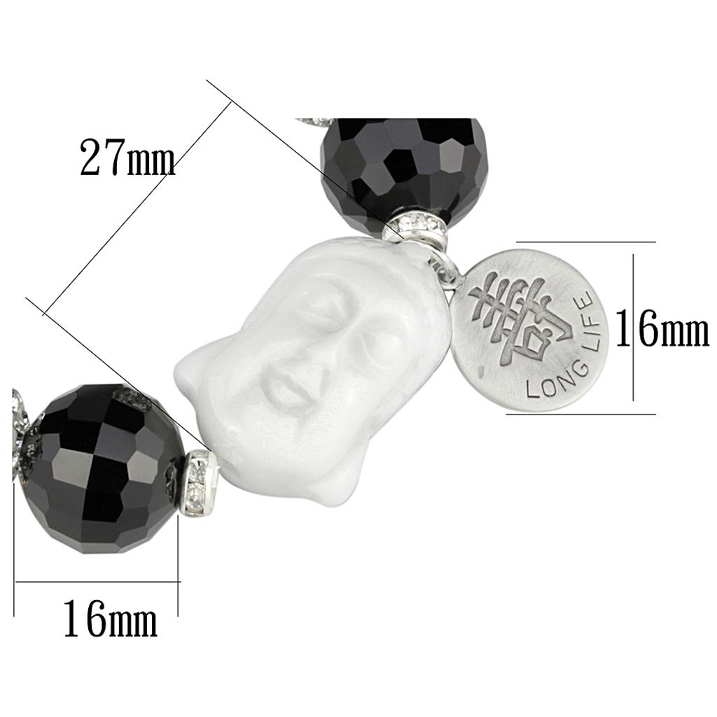 Antique Silver White Metal Bracelet with Synthetic Synthetic Glass in Jet