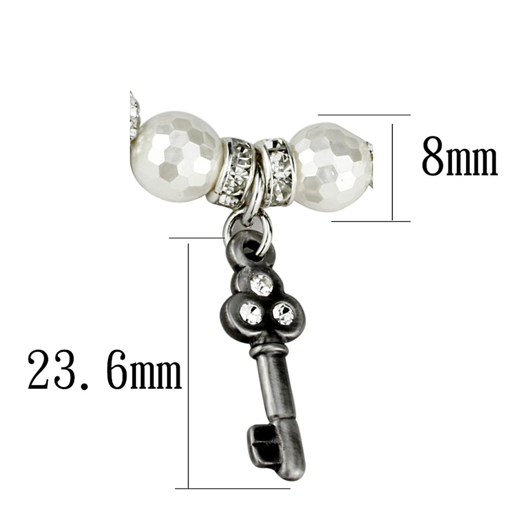 Antique Silver Brass Bracelet with Synthetic Glass Bead in White