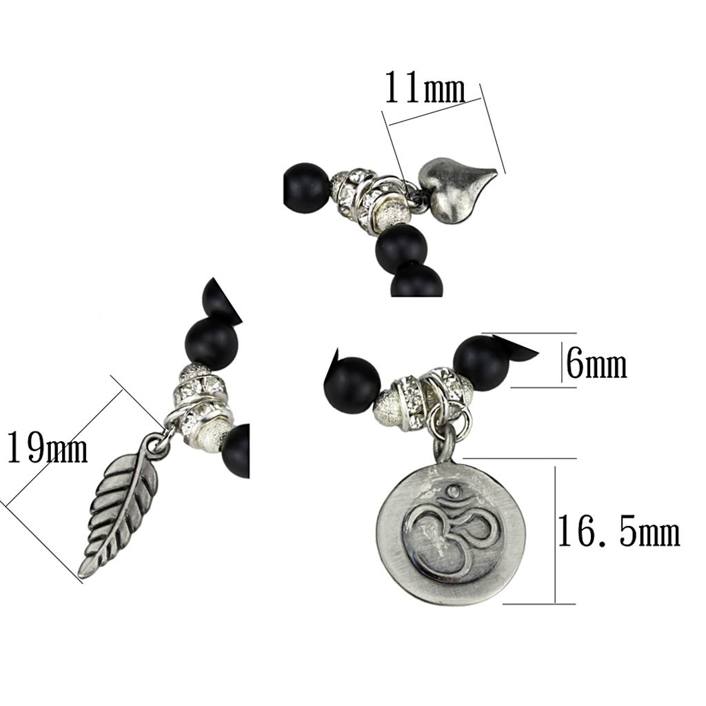 Antique Silver Brass Bracelet with Synthetic Glass Bead in Jet