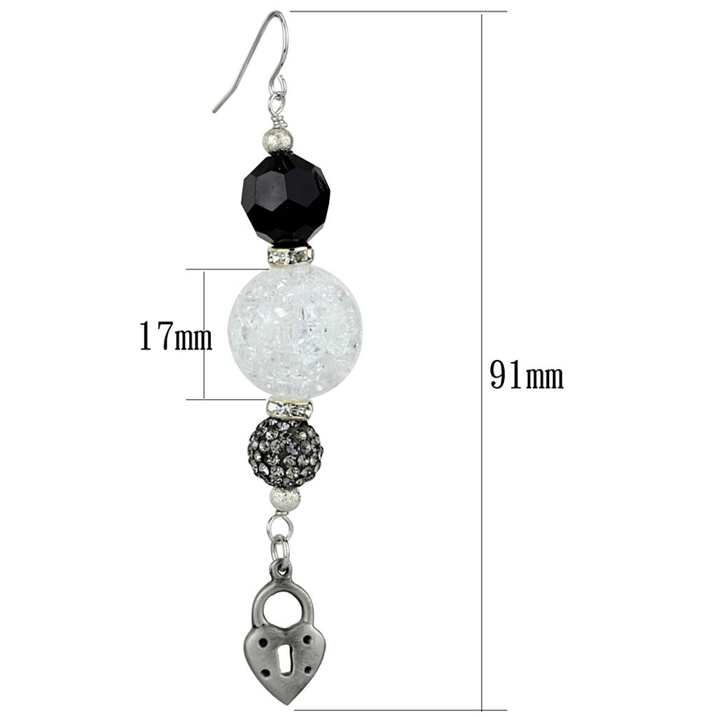 Antique Silver White Metal Earrings with Synthetic Synthetic Glass in Jet