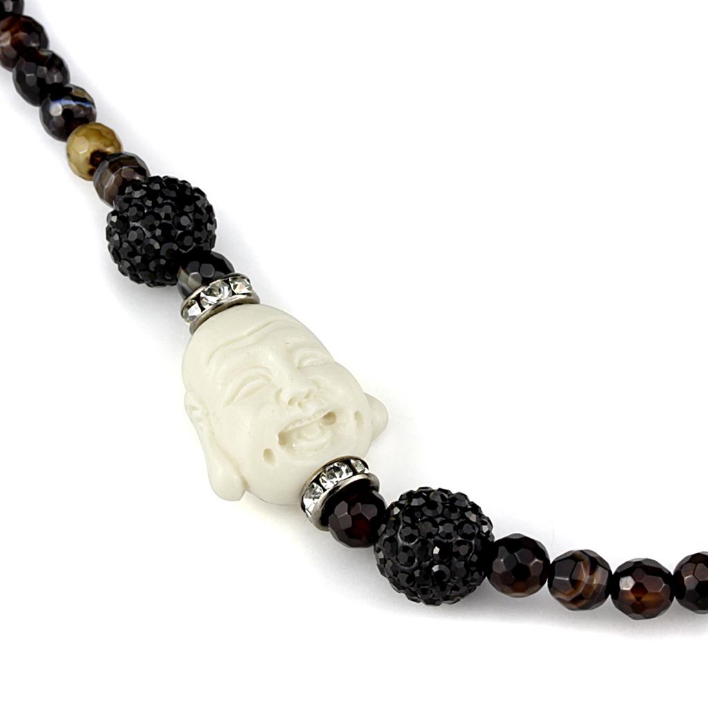 Ruthenium Brass Necklace with Synthetic Glass Bead in Multi Color