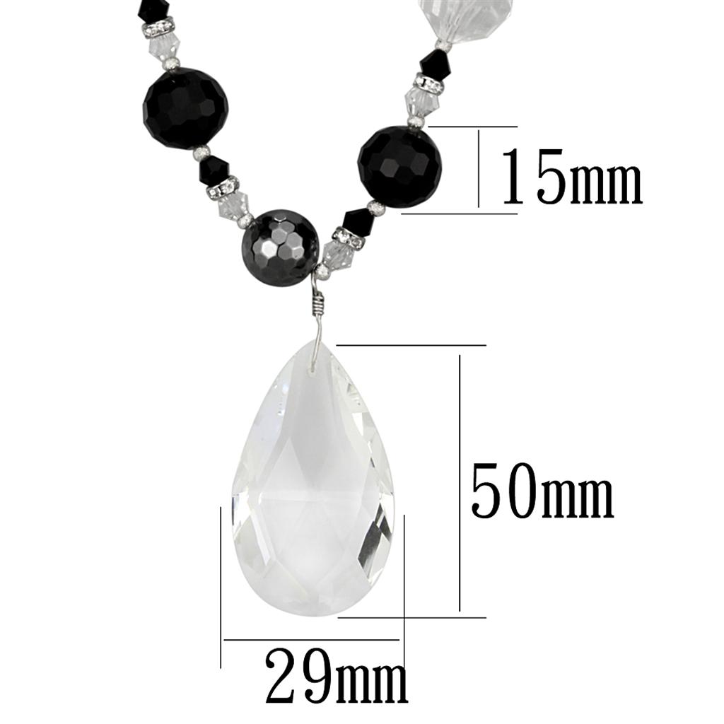 Antique Silver White Metal Necklace with Synthetic Synthetic Glass in Clear