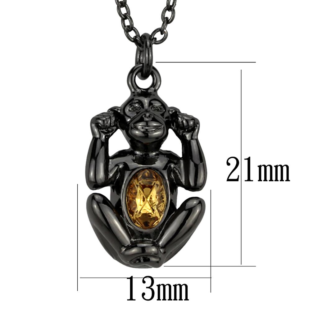 TIN Cobalt Black Brass Chain Pendant with Top Grade Crystal in Citrine Yellow