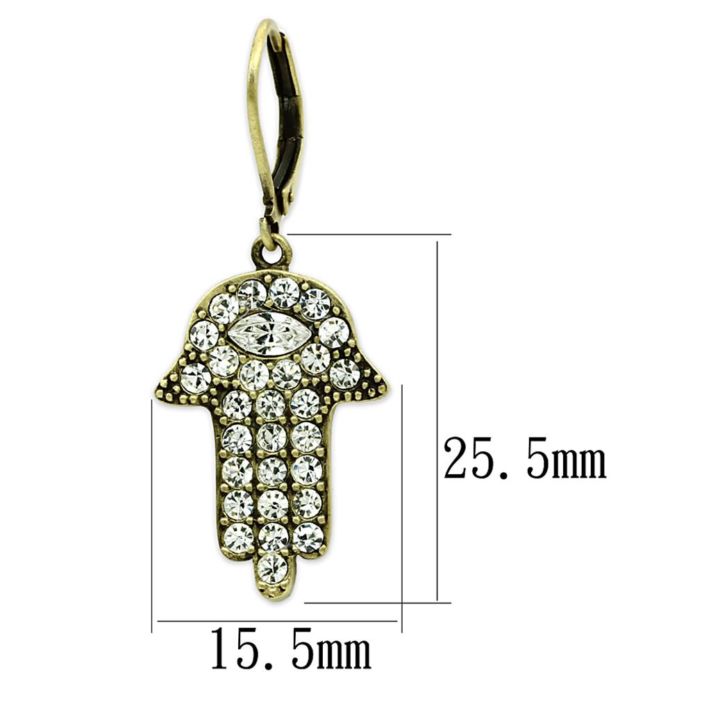 Antique Copper Brass Earrings with Top Grade Crystal in Clear