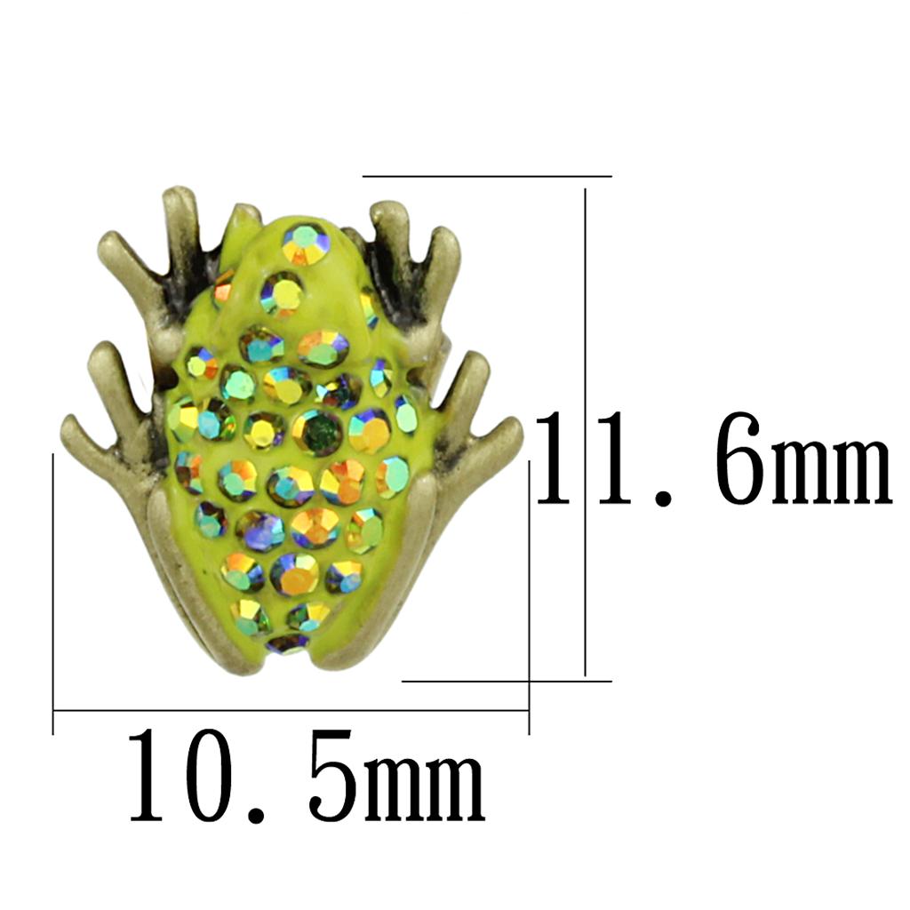 Antique Copper Brass Earrings with Top Grade Crystal in Peridot