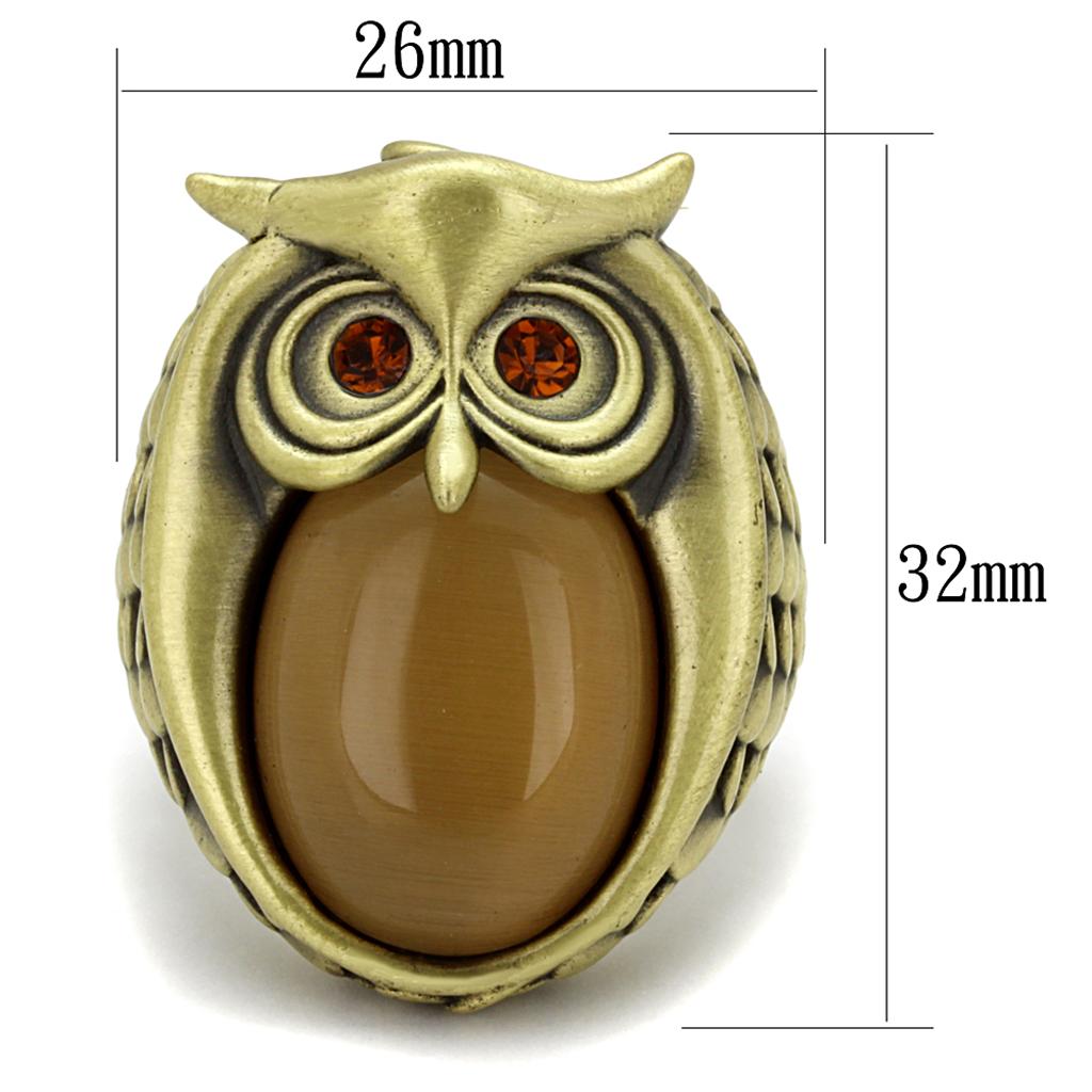 Antique Copper Brass Ring with Synthetic Cat Eye in Brown