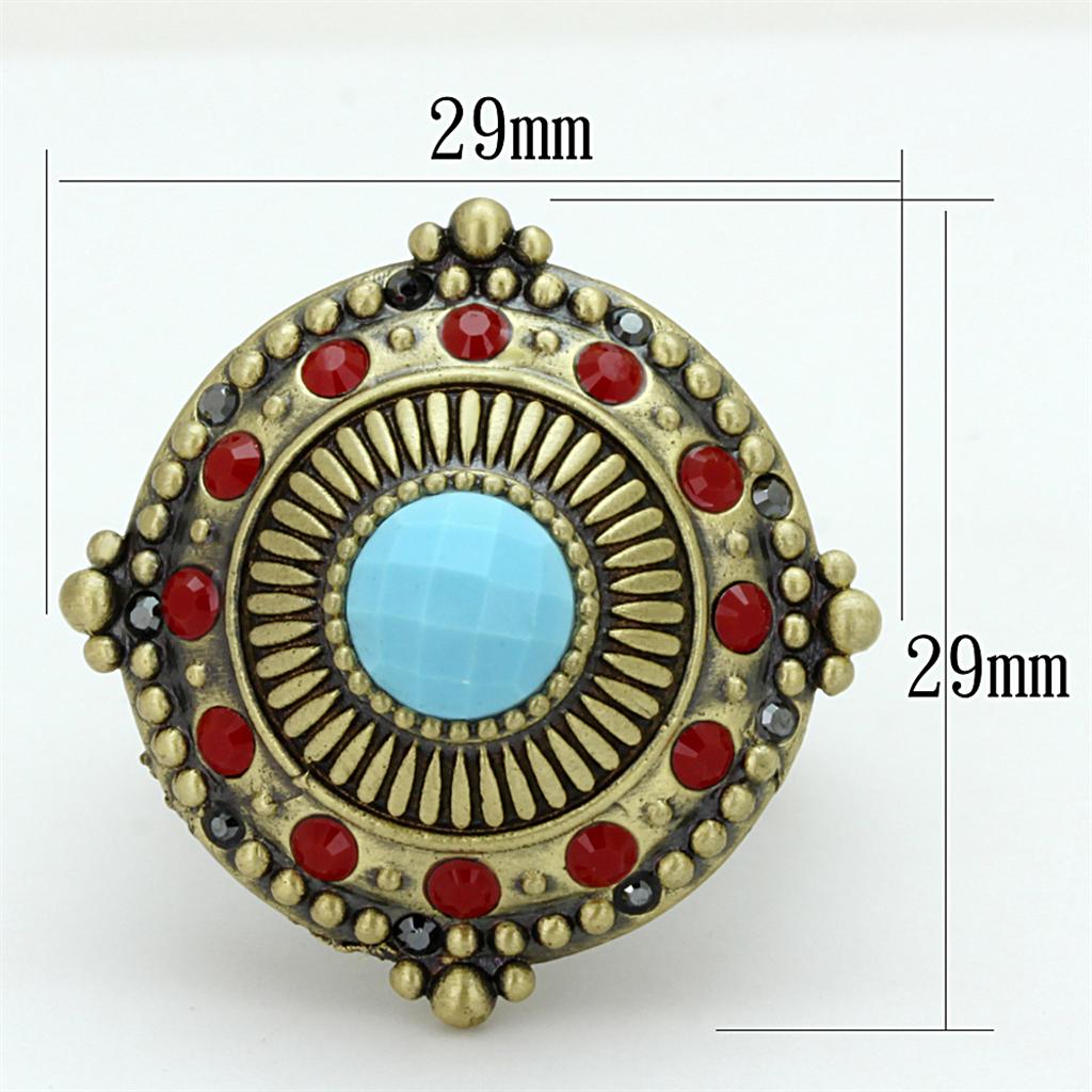 Antique Copper Brass Ring with Synthetic Turquoise in Turquoise