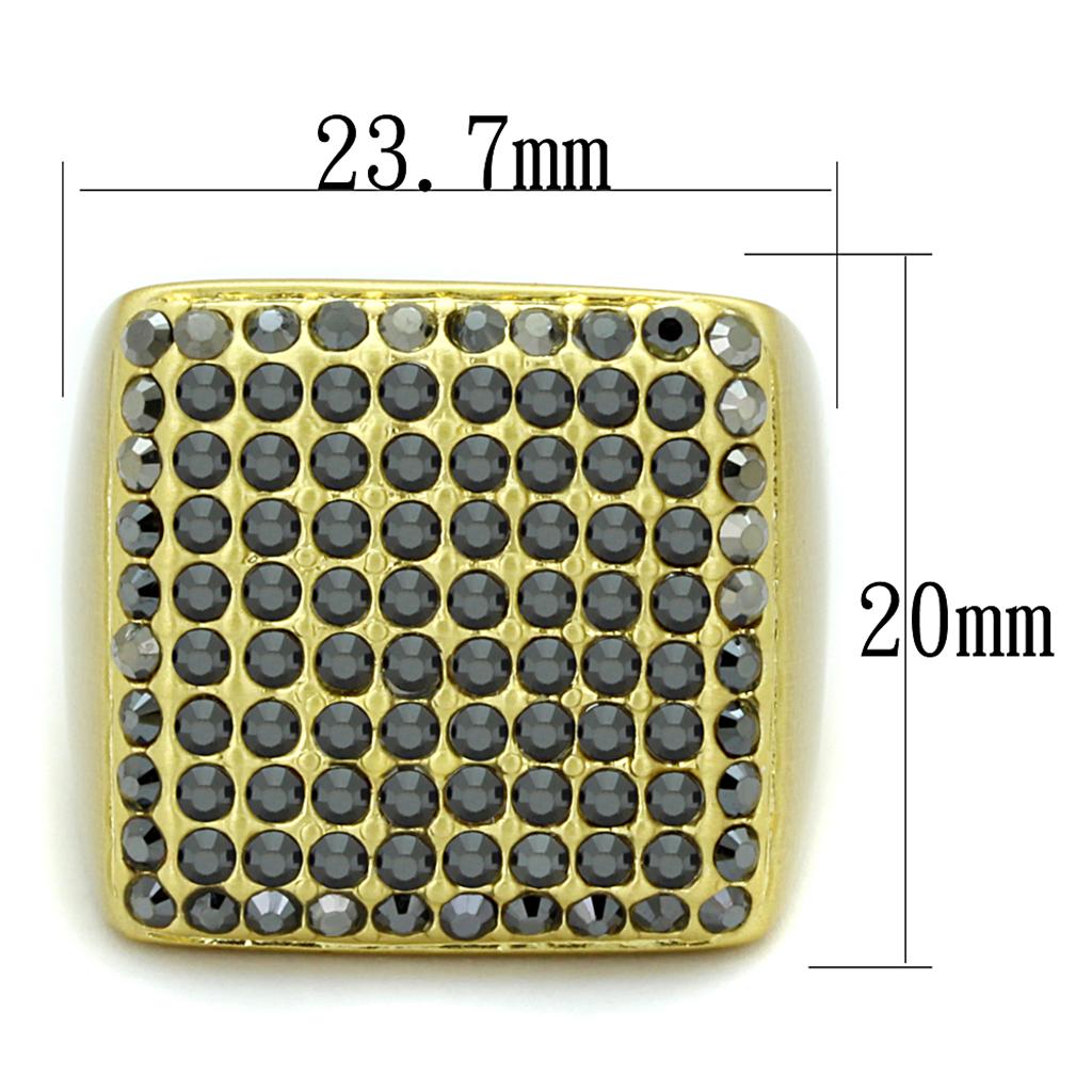 Gold & Brush Brass Ring with Top Grade Crystal in Hematite