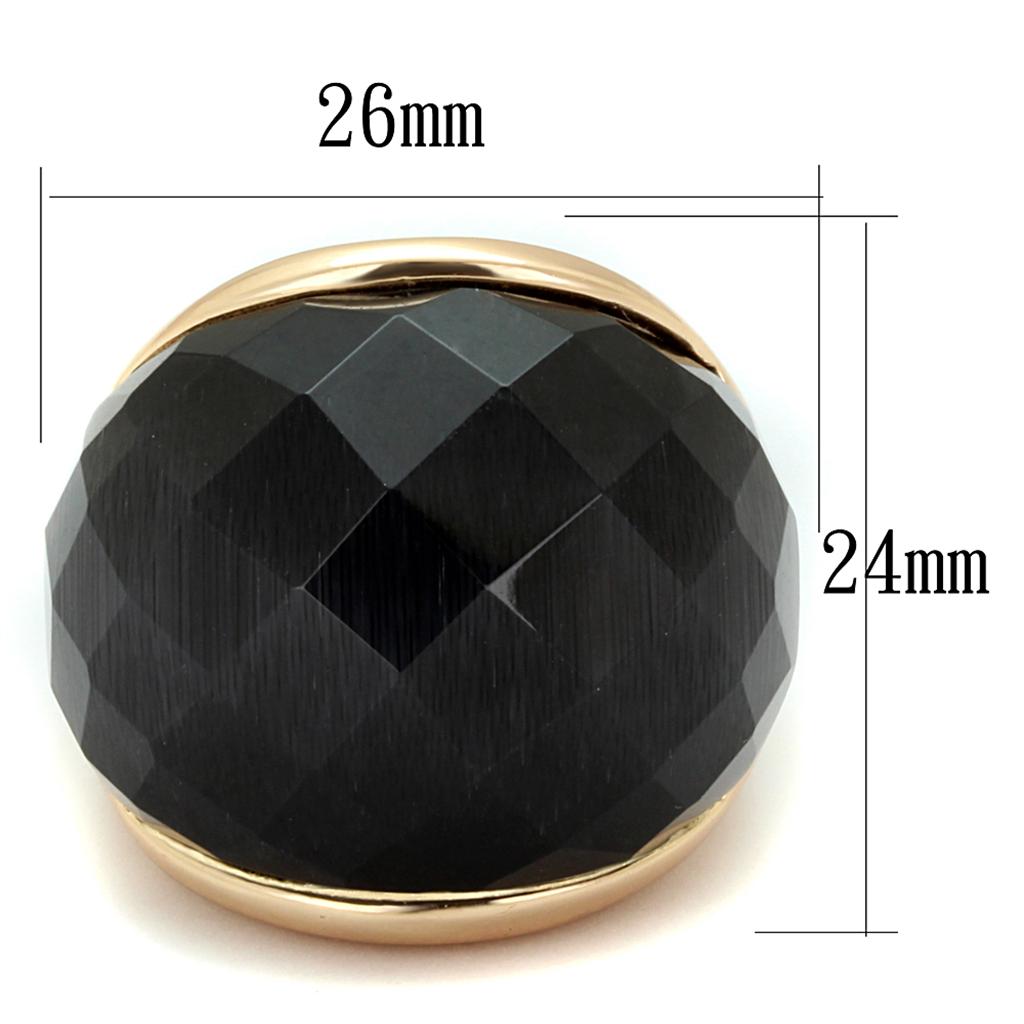 Rose Gold Brass Ring with Synthetic Cat Eye in Jet