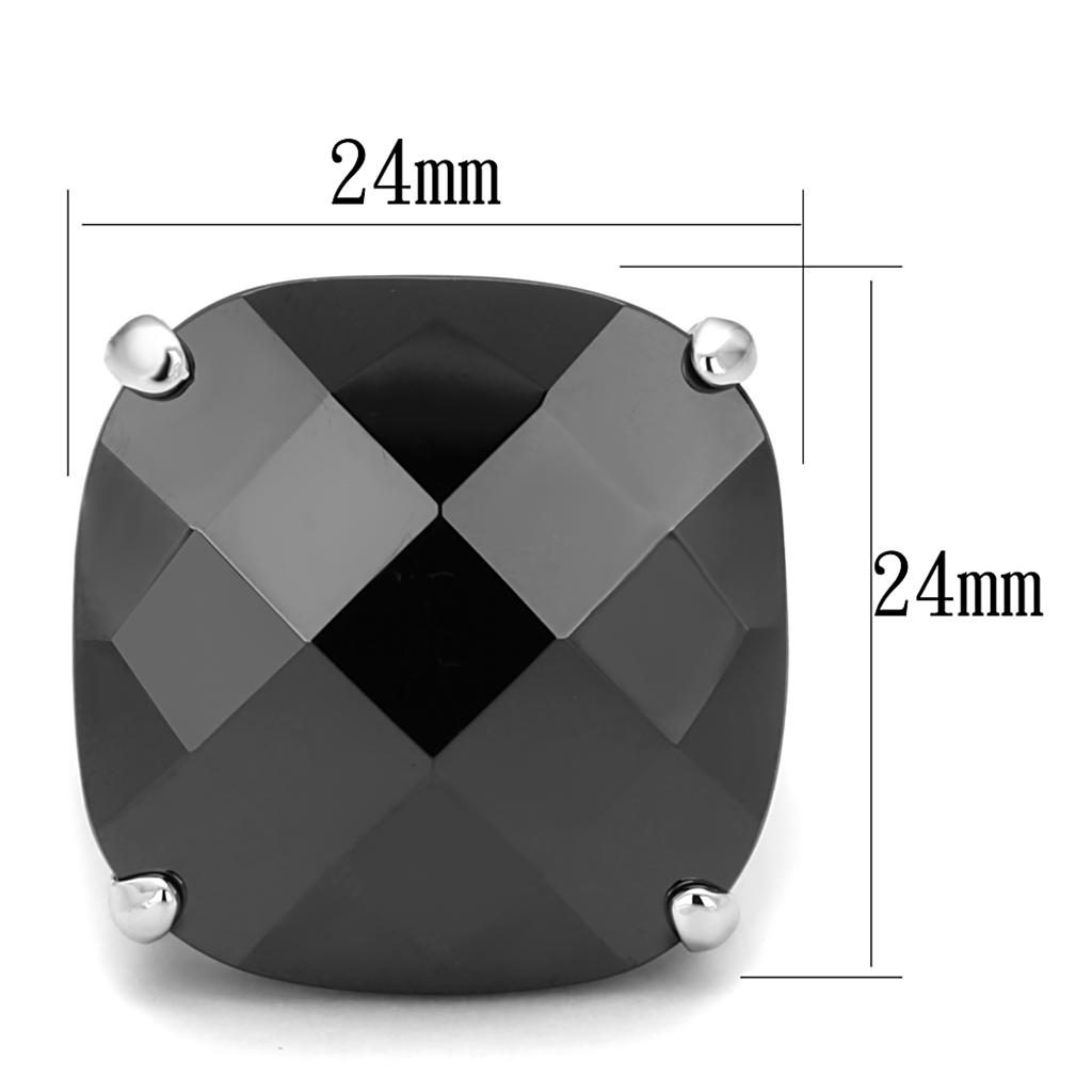 Rhodium Brass Ring with AAA Grade CZ in Jet