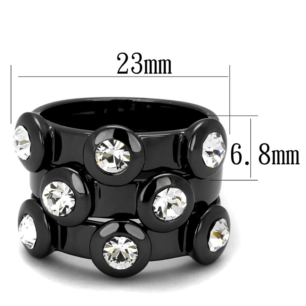 TIN Cobalt Black Brass Ring with Top Grade Crystal in Clear