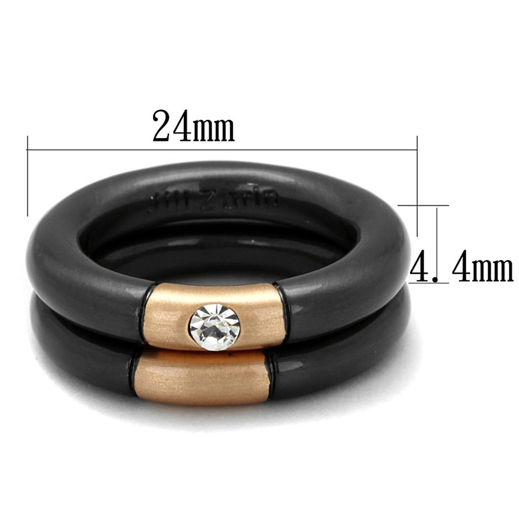 Rose Gold+Ruthenium Brass Ring with Top Grade Crystal in Clear