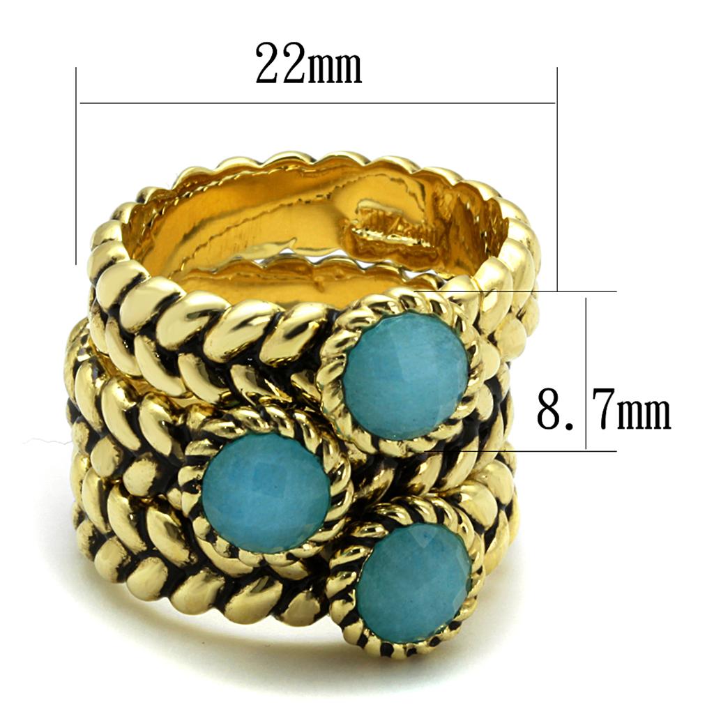 Gold Brass Ring with Synthetic Cat Eye in Sea Blue