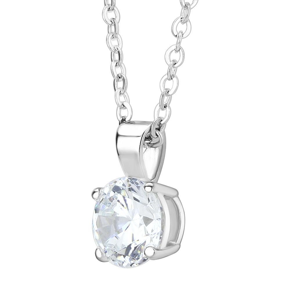 Rhodium Brass Chain Pendant with AAA Grade CZ in Clear