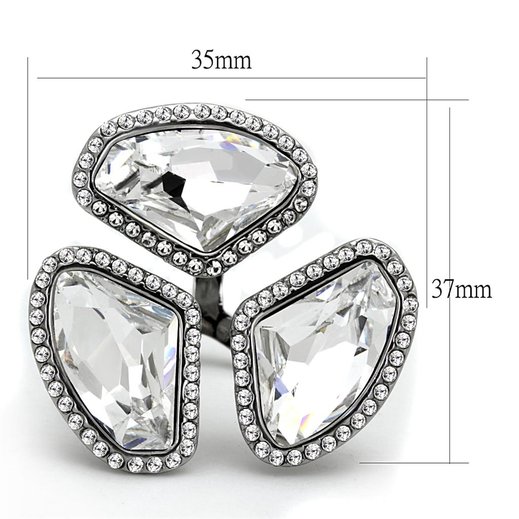High polished (no plating) Stainless Steel Ring with Top Grade Crystal in Clear