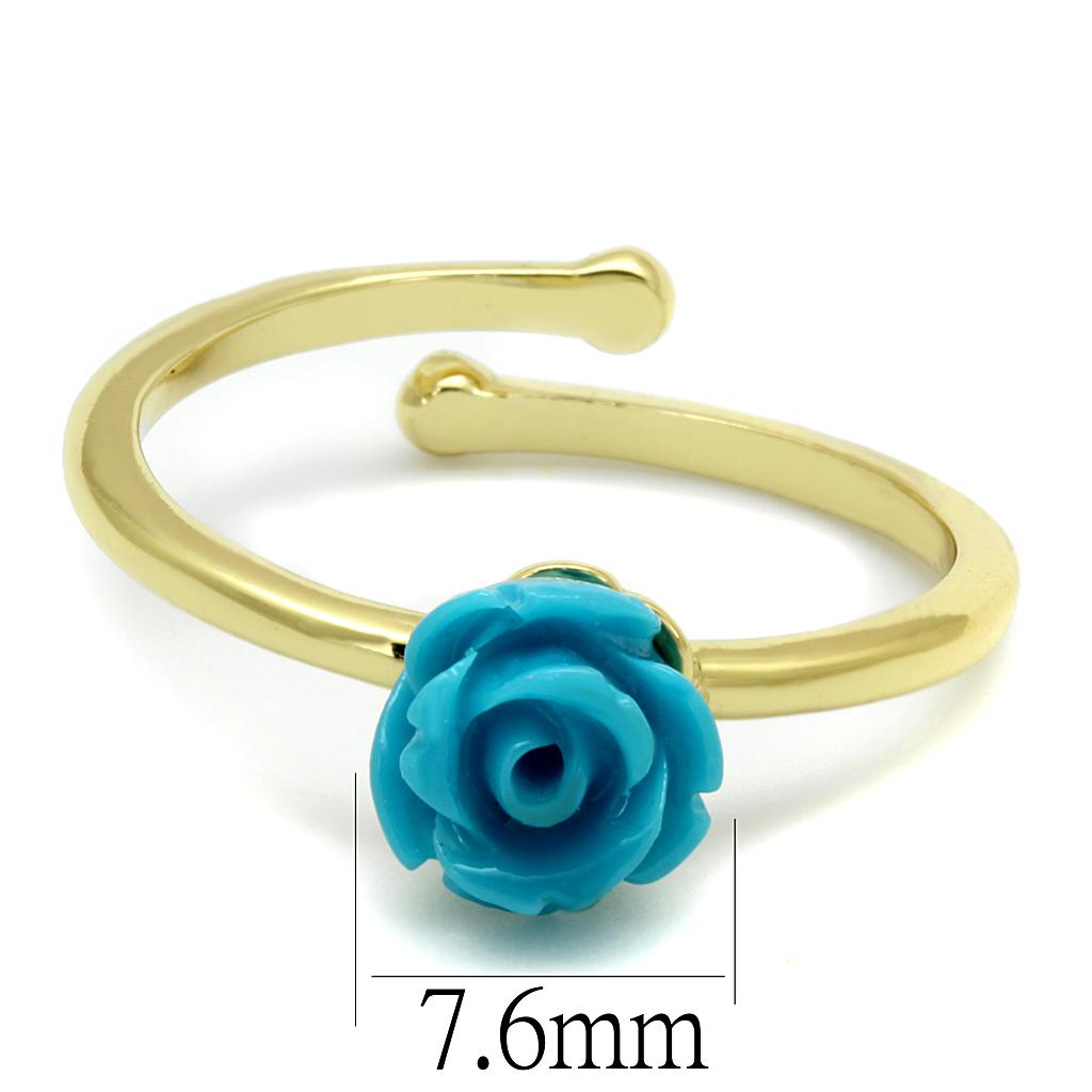 Flash Gold Brass Ring with Synthetic Synthetic Stone in Sea Blue